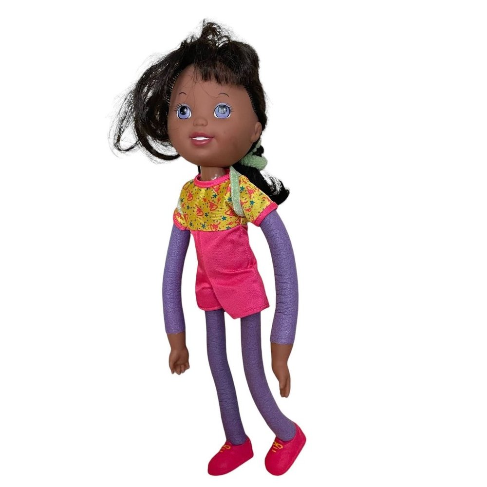 Vintage Bendy African Girl Doll  Washable Silicone Wearing‎ Romper and Shoes